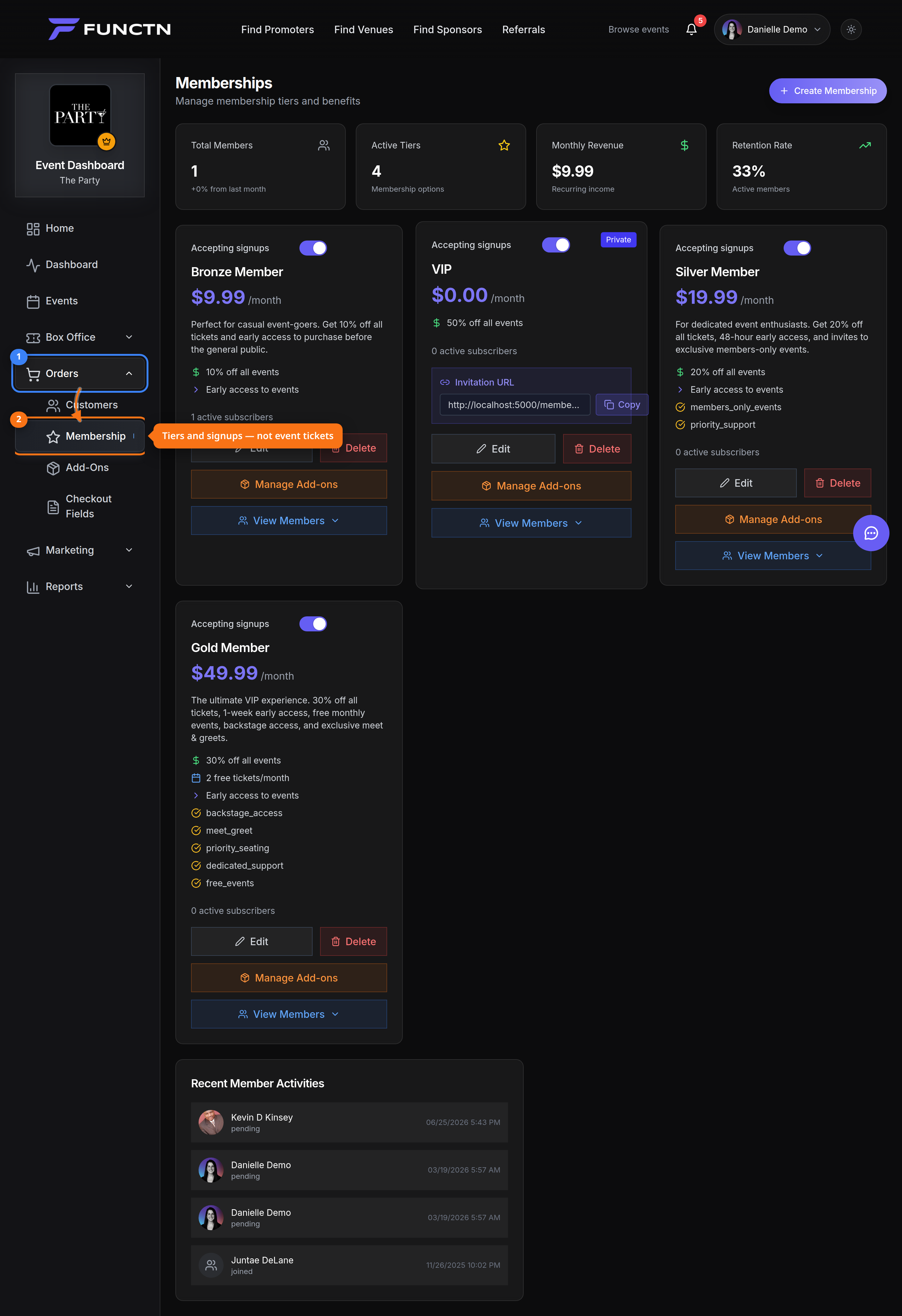 Creating a membership tier — where to find it