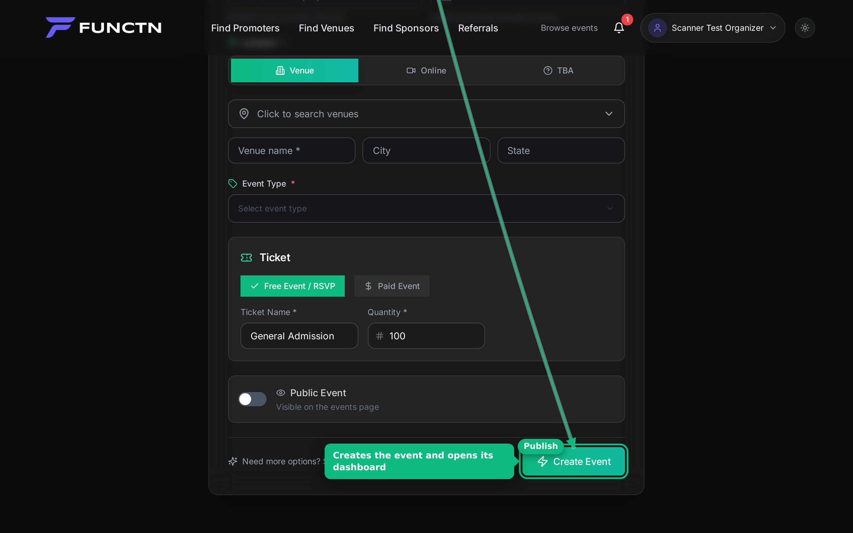 Create Event submit button highlighted on Quick Create