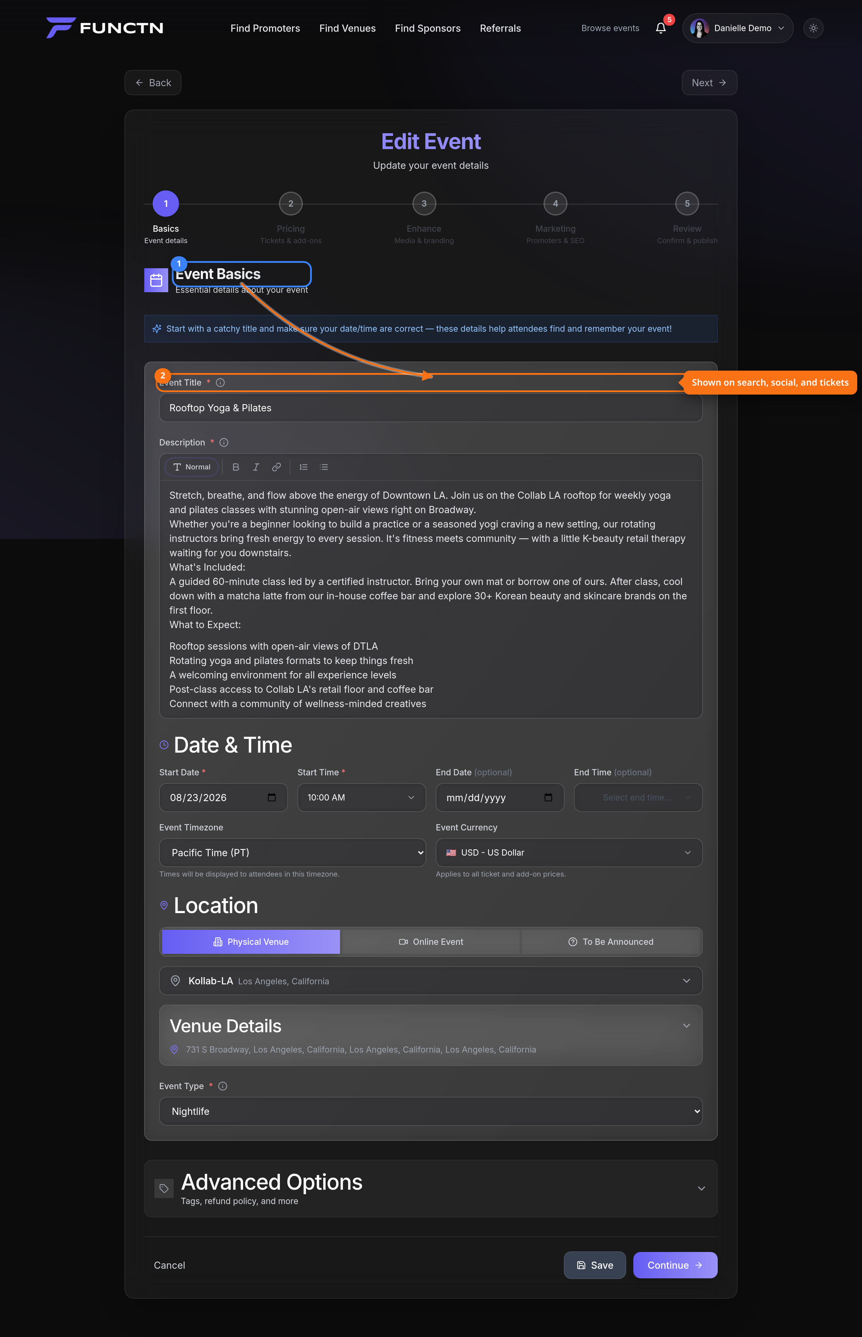Event details and description — how it works