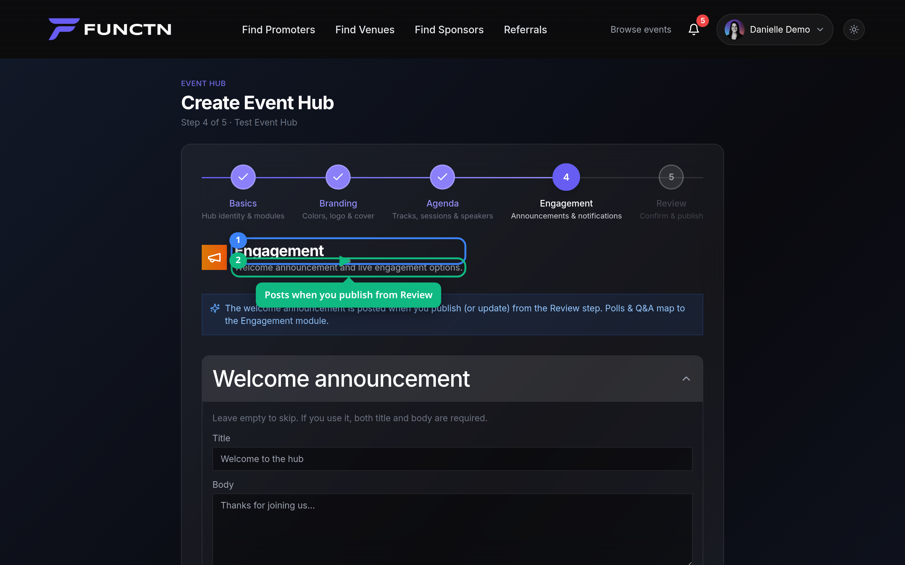 Event Hub agenda and announcements — how it works