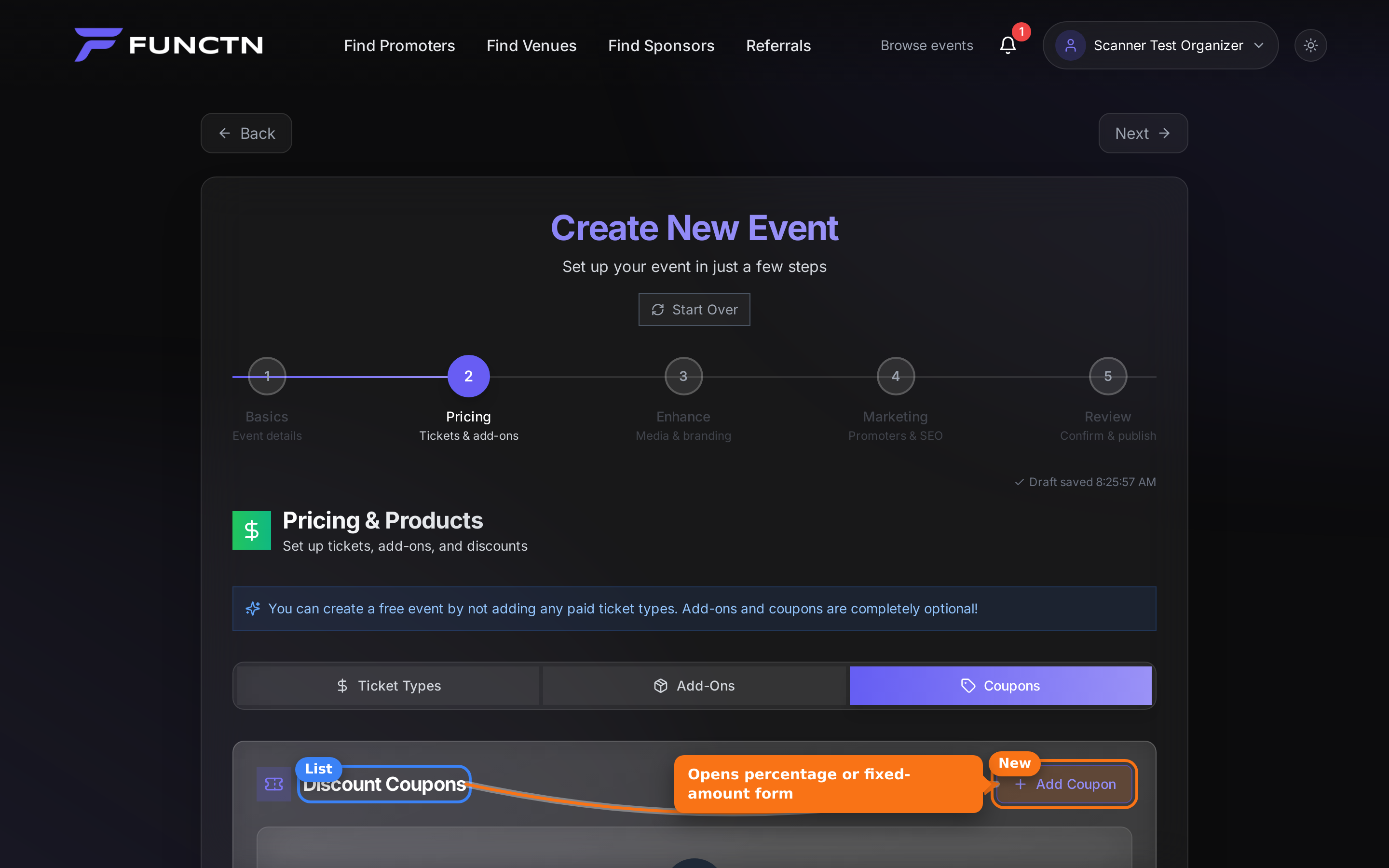 Discount Coupons heading and Add Coupon button highlighted