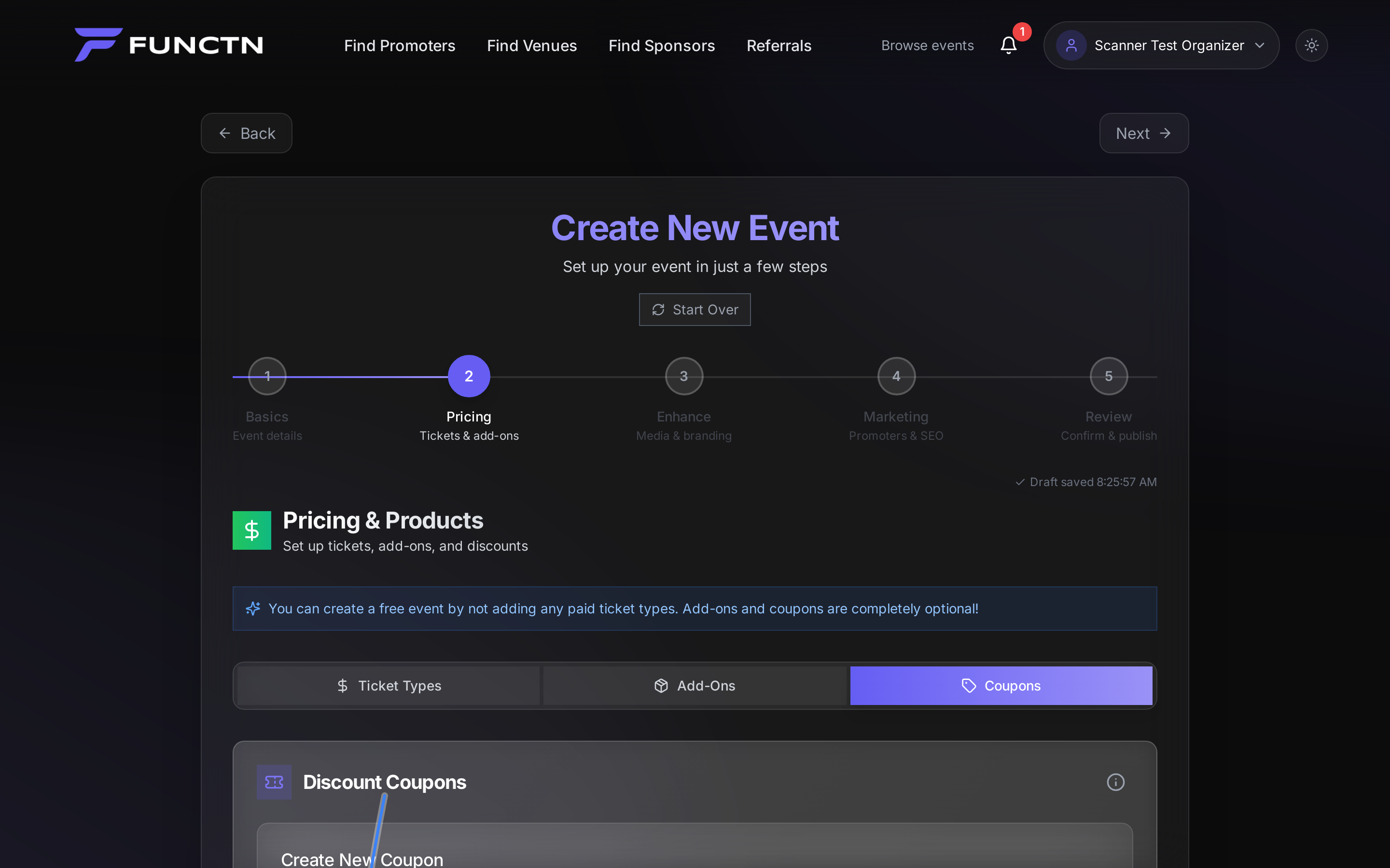 Add Coupon form with All Ticket Types highlighted