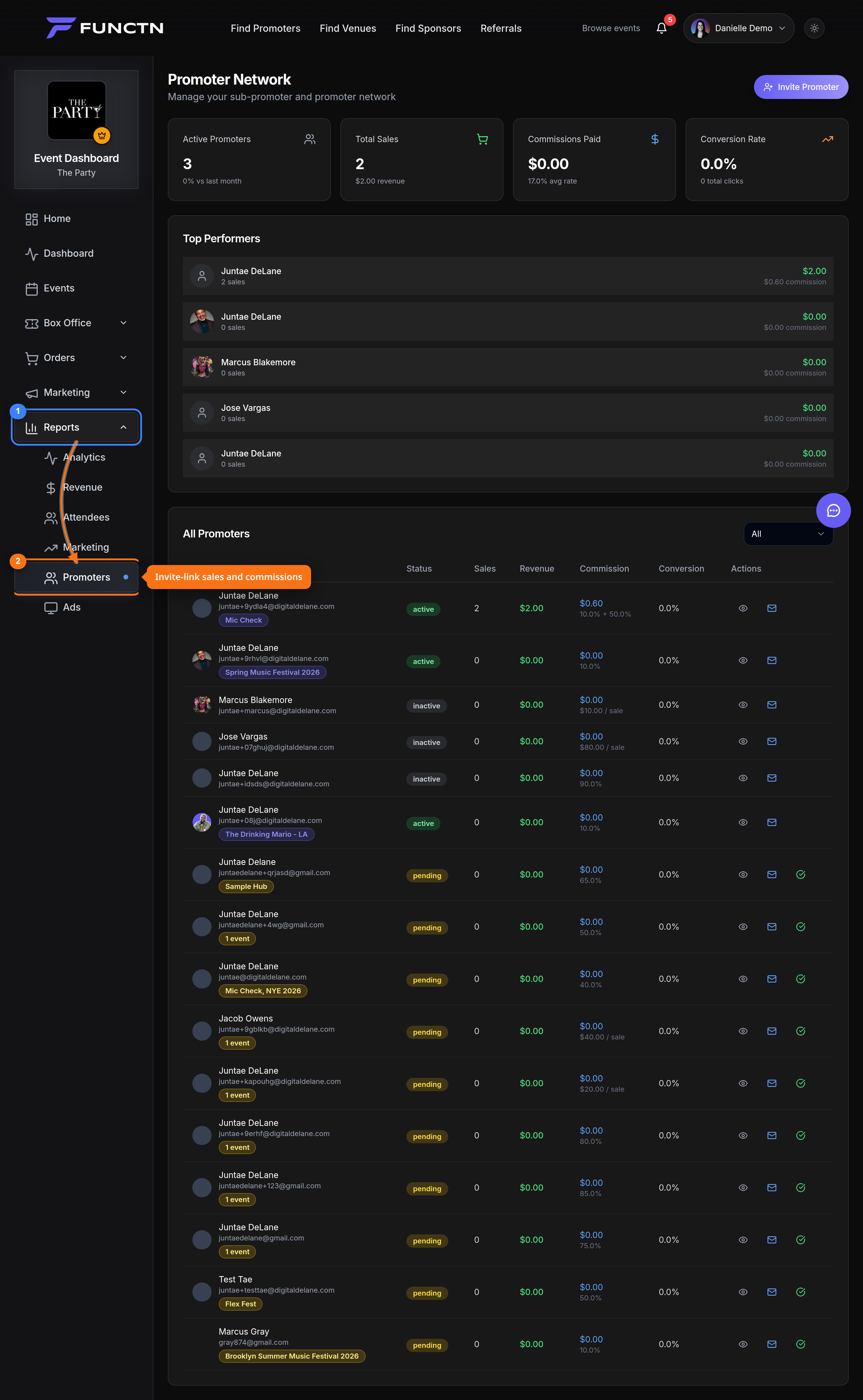 Promoter and affiliate reports — where to find it