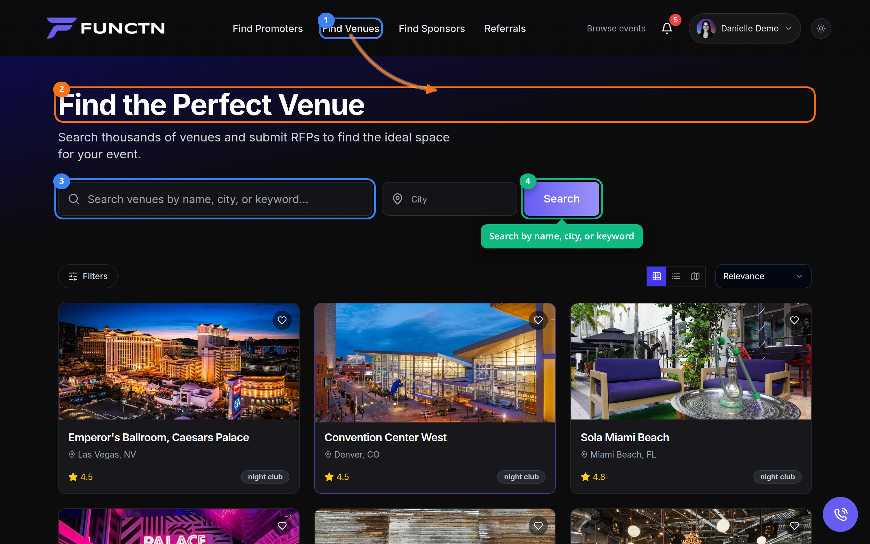 Searching and booking venues — where to find it