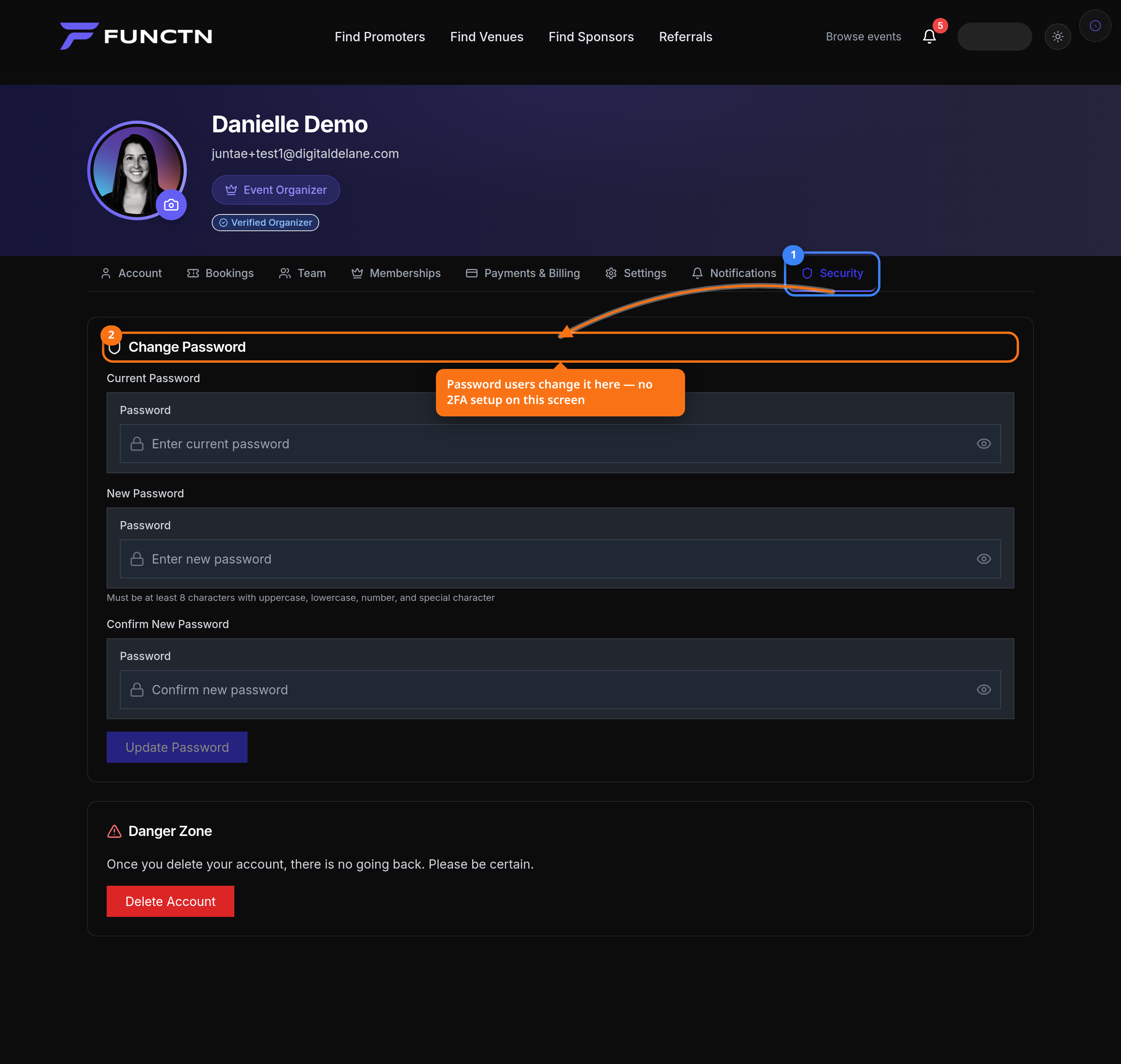 Security and 2FA — where to find it