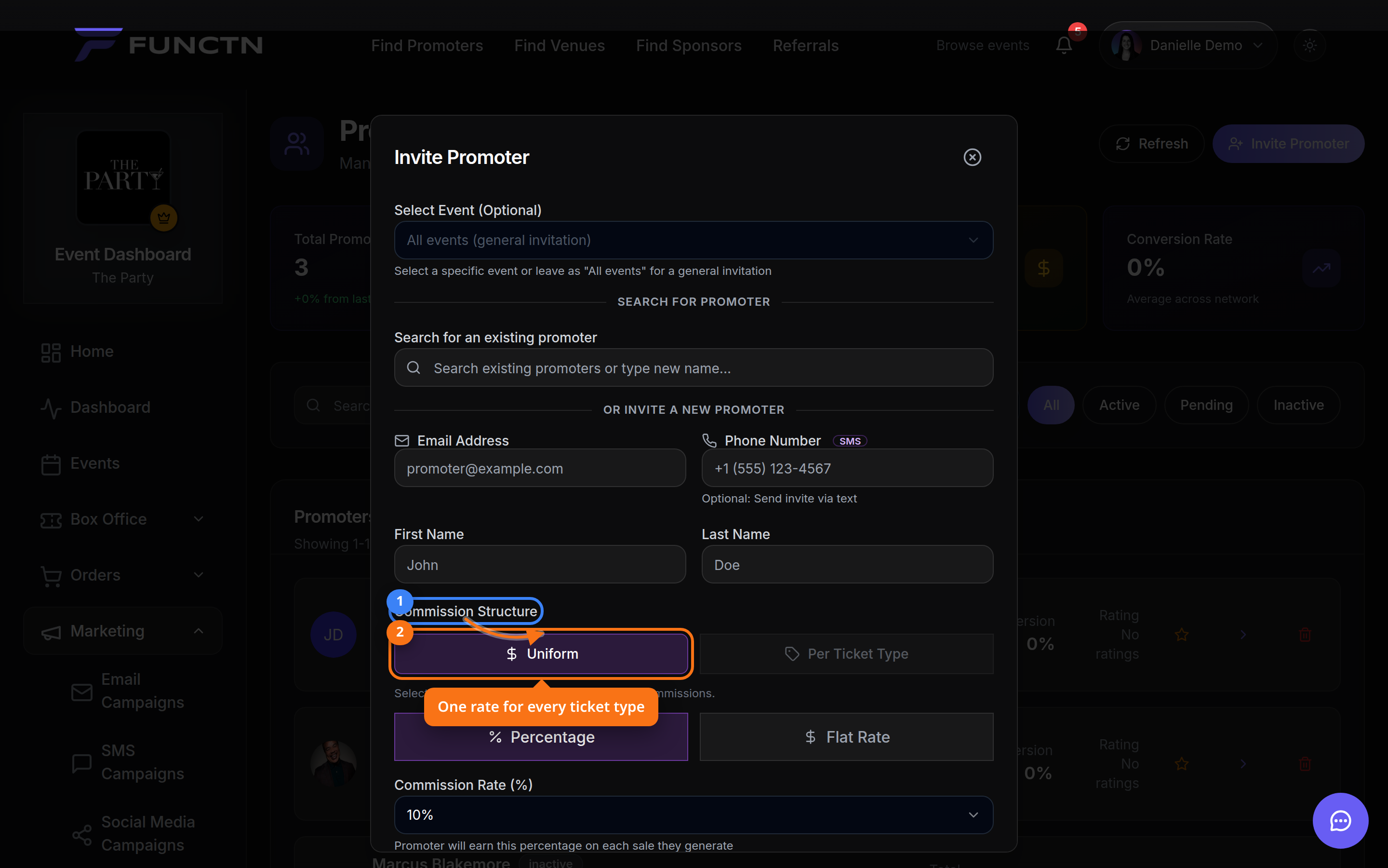 Setting commissions and terms — how it works