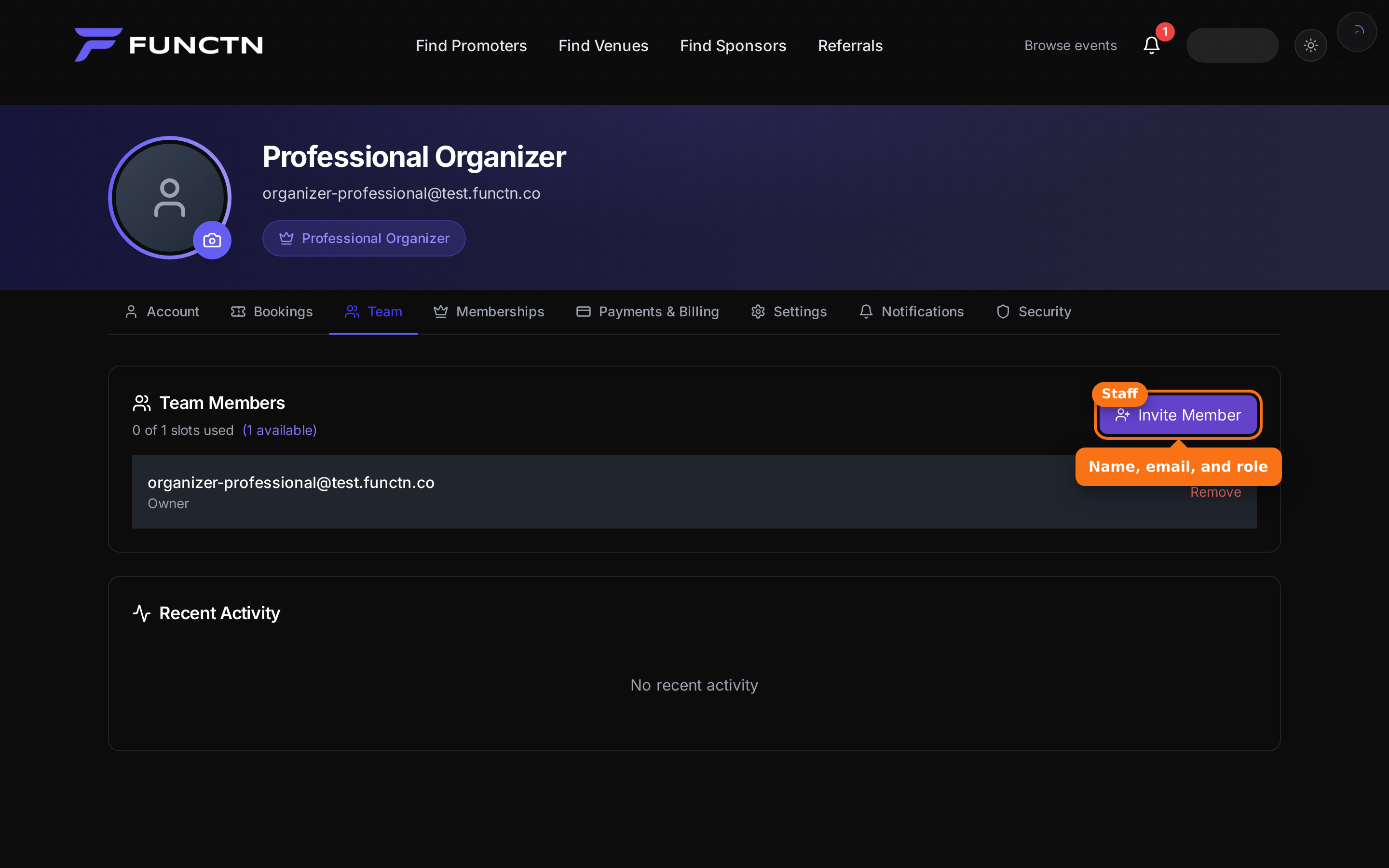 Invite Organizer and Invite Member buttons highlighted