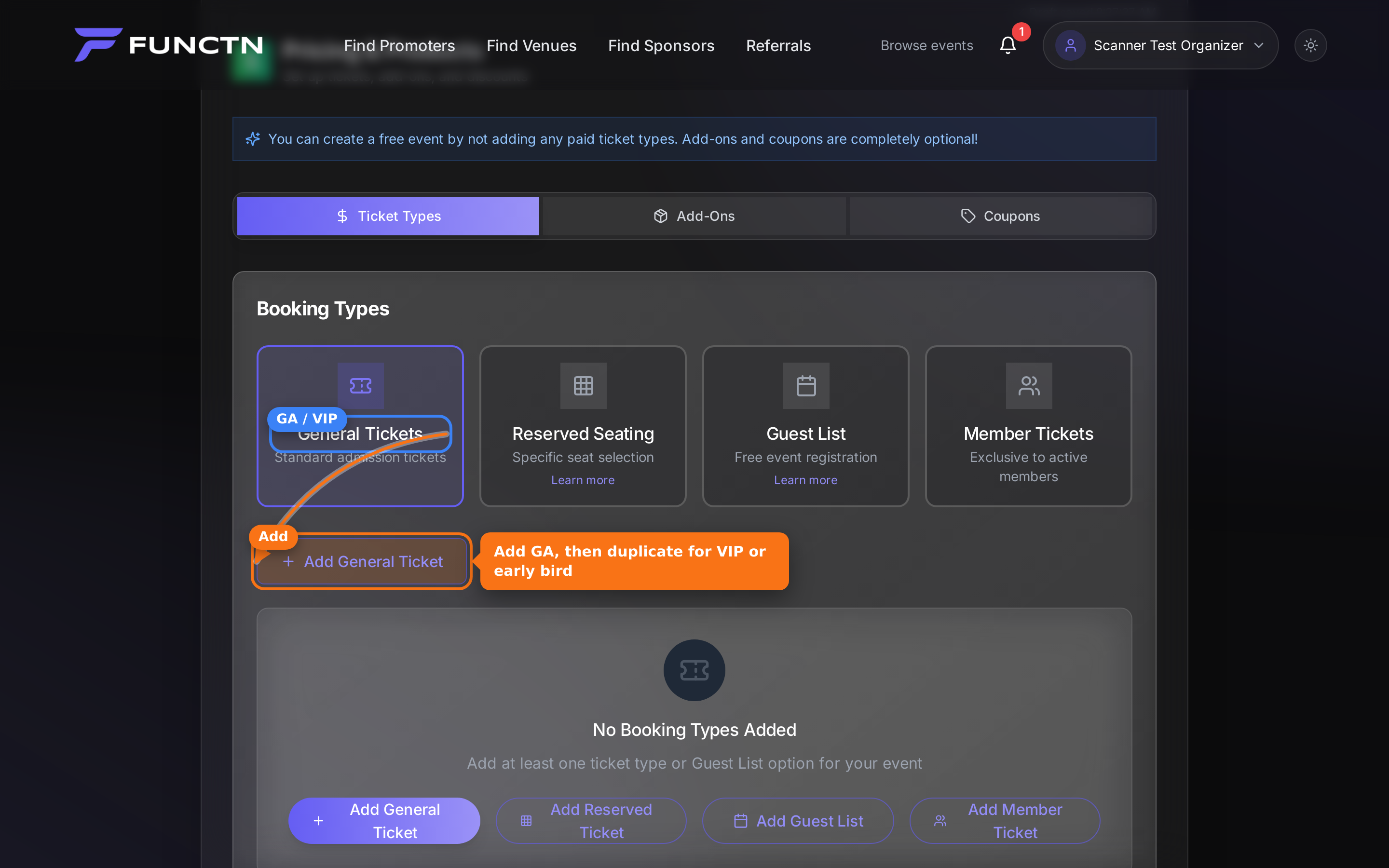 General Tickets heading and Add General Ticket button highlighted